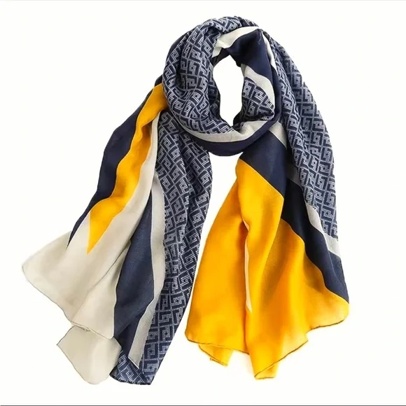 ✨NEW✨LUXE BLUE, WHITE & GOLD LONG SHAWL SCARF - Picture 1 of 6